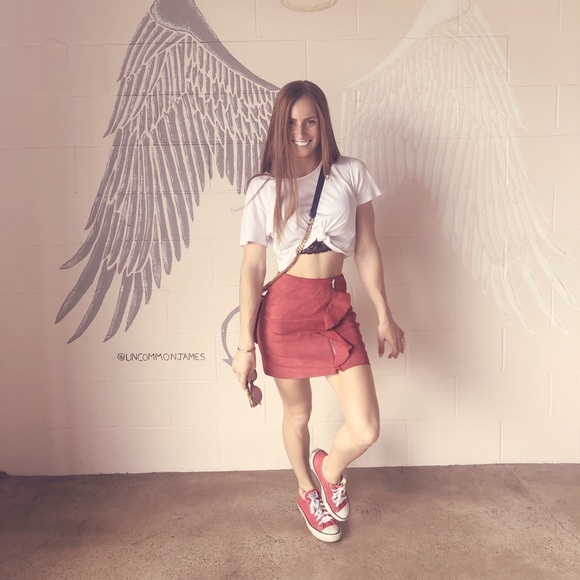 Mango Ruffled Leather Skirt in Red - XS - Picture 2 of 3